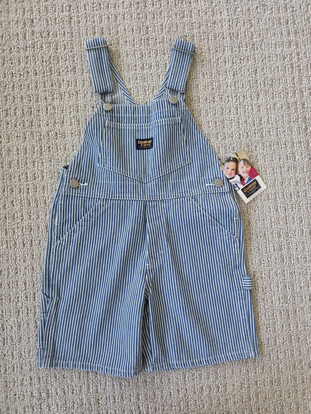 90's Vintage OshKosh B'gosh Blue Stripe Kids Overalls Shorts